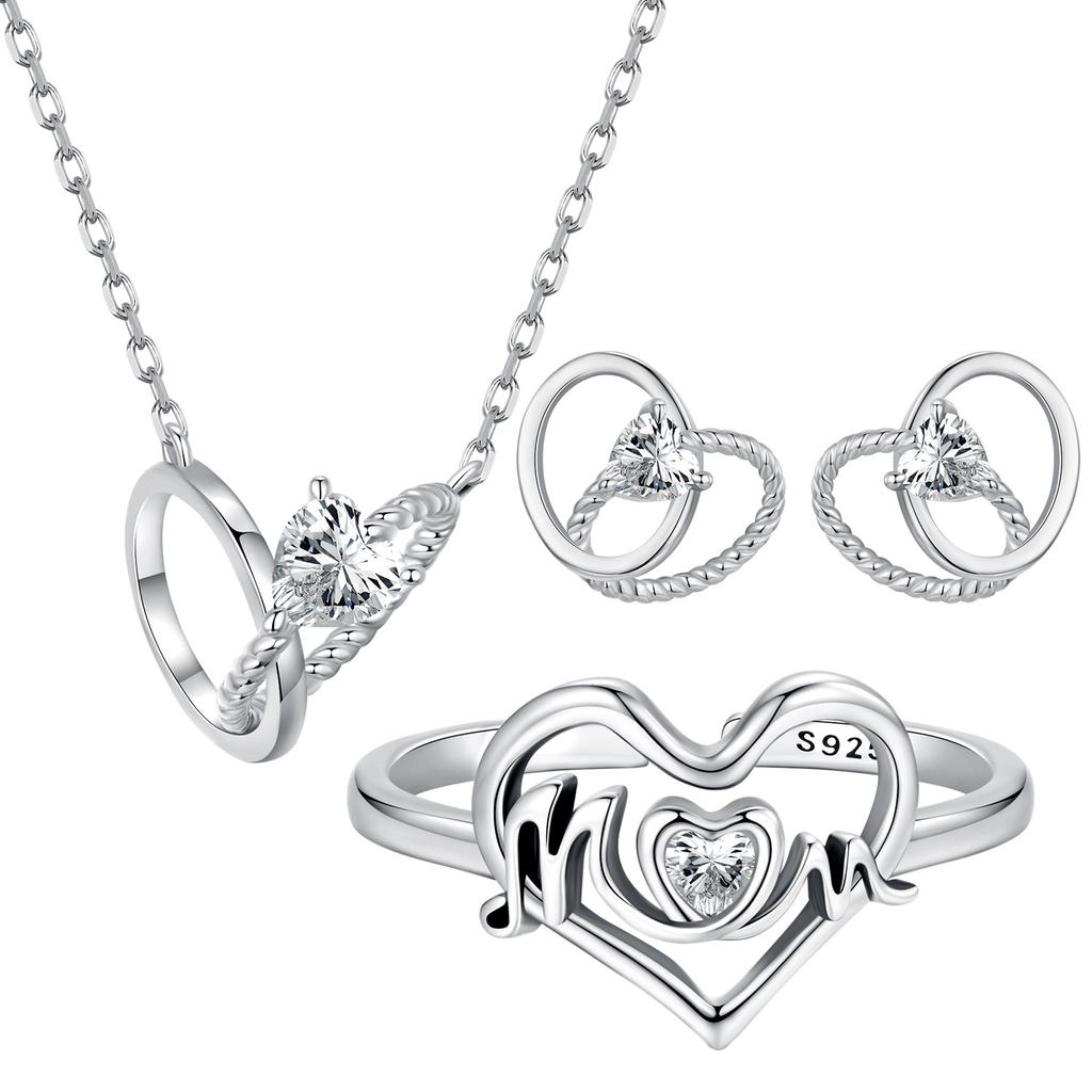 S925 Sterling Silver Mother'S Day Double Ring Love Stud Earrings Versatile Ear Jewelry Women'S Cross-Border