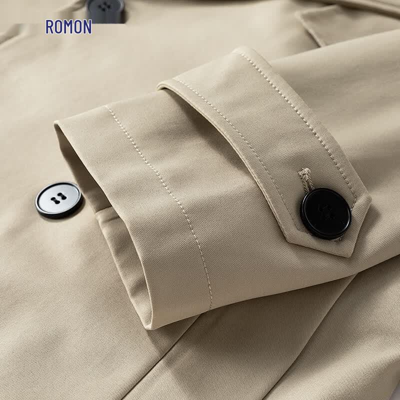 Romon Men's Mid-Length Double-Breasted Trench Coat