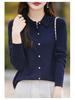Women's Merino Wool Polo Collar Knit Cardigan - Age-Reducing Thin Sweater Coat