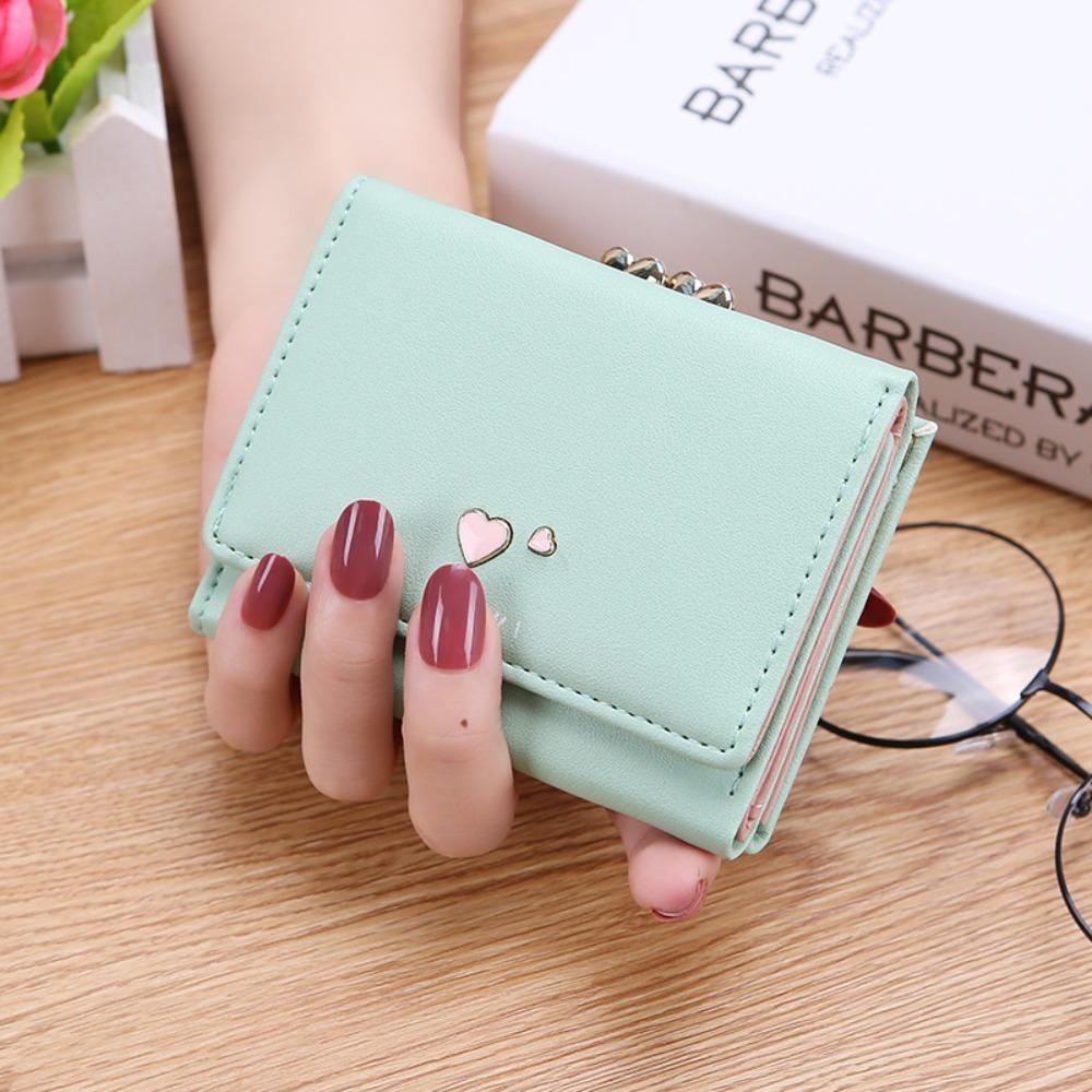New Cartoon Coin Purse Heart Large Capacity Card Bag PU Leather Short Wallet Student