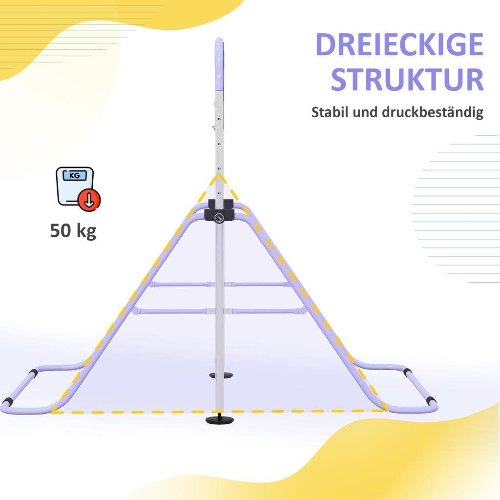 Adjustable Height, Foldable Kids Gymnastics Bar W/ Non-slip Rubber Floor Rings, for 3+ Years, Purple