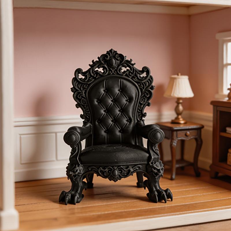 Luxury Gothic Throne Model Dark Brown Black With Gold Accents For Desktop Office Game Room Decor Collectible Display Stand