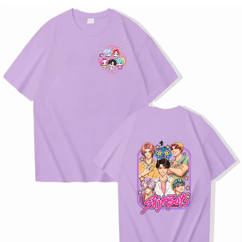 

16 цветов Huntrix Girl Mira Kpop Охотники на демонов Футболка Трендовые футболки Короткий рукав Эстетичные топы Летняя повседневная Футболка с круглым вырезом Большого размера XS фиолетовый