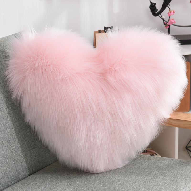 Creative Heart-shaped Plush Pillow Cushion Cushion Core Sofa Lumbar Cushion Office Seat Imitation Wool Cushion