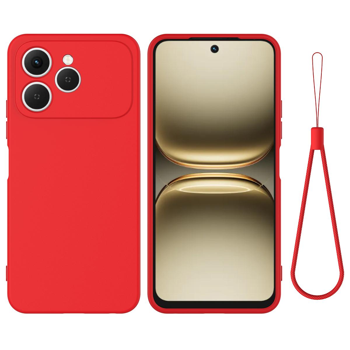 

For TECNO Spark 40 4G Liquid Silicone Case Phone Back Cover with Hand Strap Red