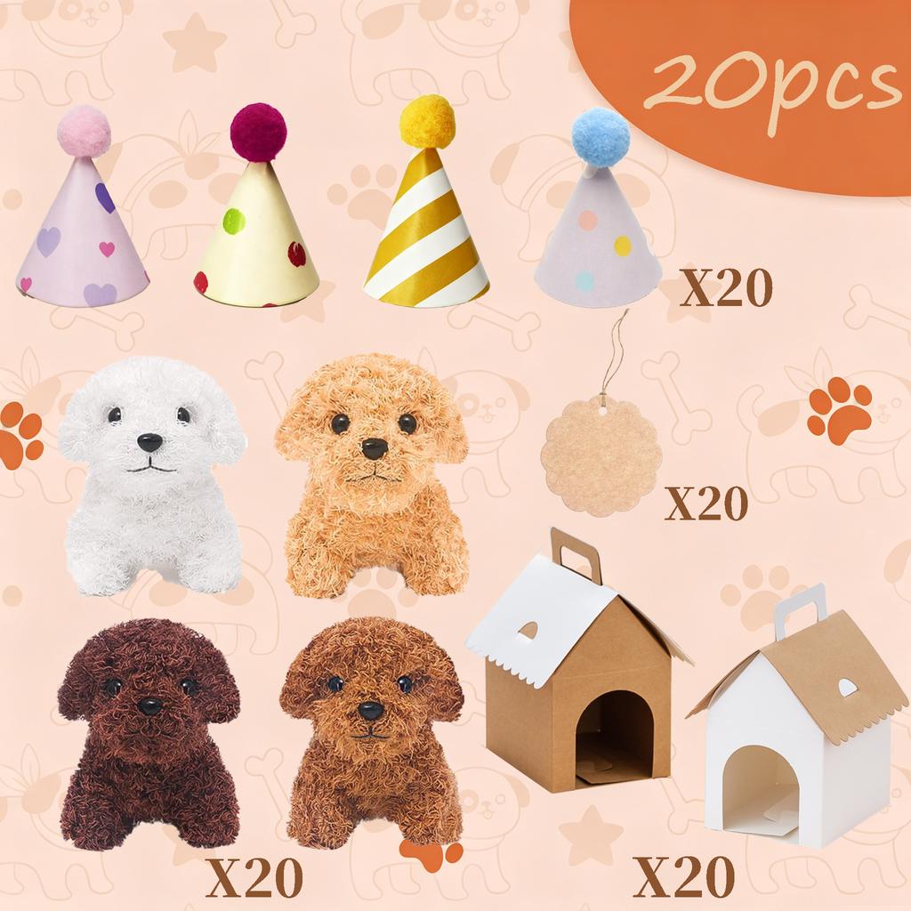 6-36 Pcs 4.7Inch Puppy Stuffed Animals Bulk with Hat Card Paper Boxes Adopt A Puppy Party Favors Kids Stuffed Dogs Birthday Gift