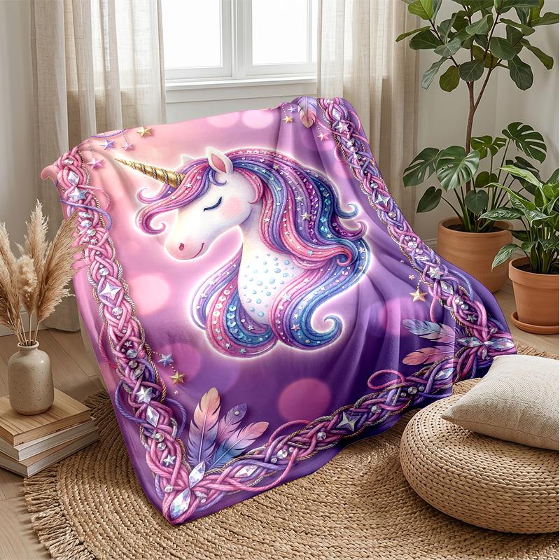 Magical Unicorn Pattern Theme blanket Lightweight Warm Flannel Blanket Decorative Throw Blanket for Home Decoration