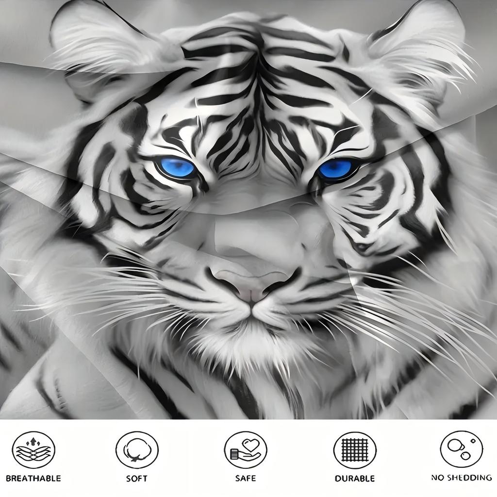 Blue eyed white tiger Pattern 3D Printed Duvet Cover Set Soft Comfortable Bedding Set Wildlife Style Quilt Cover Set Pillowcases
