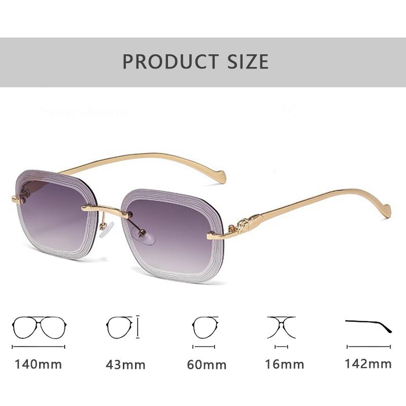 New Luxury Designer Fashion Brand Sunglasses Women Leopard Rimless Elegant Cute Shades Glasses Trendy Party Top Sunglasses