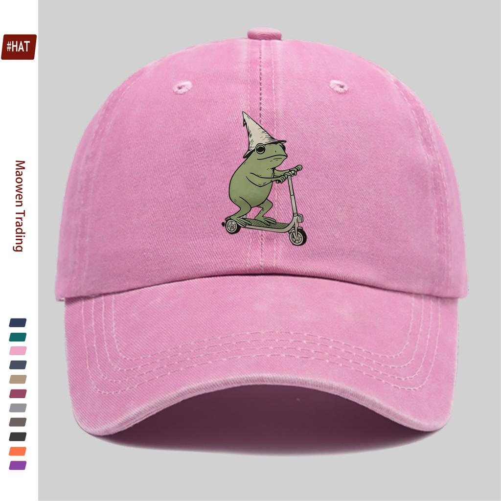 Pc Frog On a Scooter Printed Baseball Cap Fashionable Casual Design Golf Cap Home Leisure Decorative Hat Comfortable and Lig