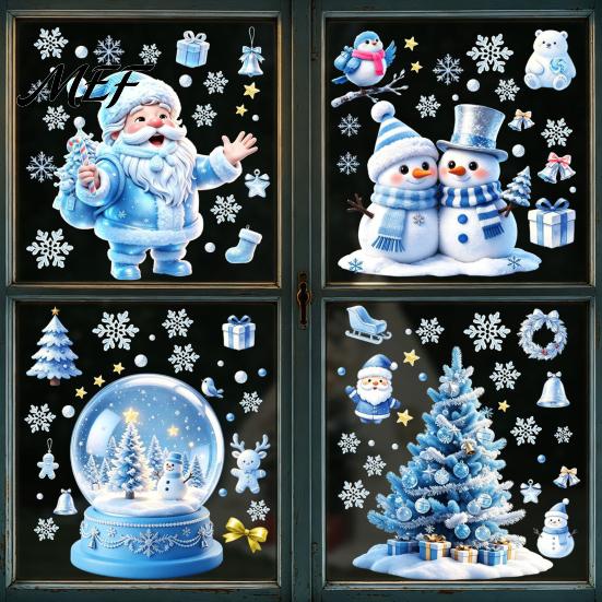 Reusable Holiday Window Scenes Christmas Snowflakes Santa Static Sticker, Waterproof PVC Decorative Stickers for Glass Decal, Removable