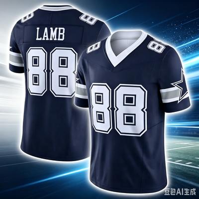 Dallas #88 CeeDee Lamb Marineblau Heimtrikot Nummer V-Ausschnitt Kurzarm Atmungsaktiv für Fans Sport Täglich Familien-Partnerlook