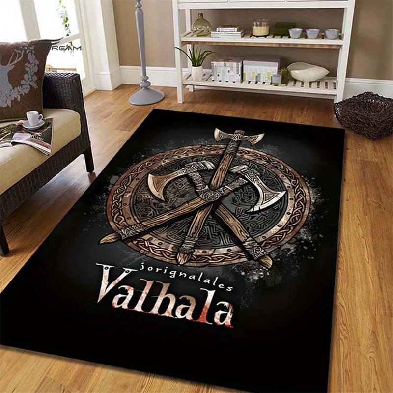 Viking Battle Axe Symbol Rug - Non-Slip Retro Mat for Living Room Entryway Dining Room Bathroom Kitchen, Nordic Home Decor