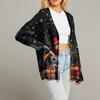 Women's Fashion Long Sleeve Christmas Print V-Neck Button Loose Cardigan Top