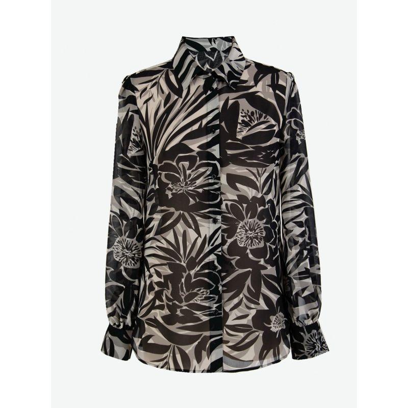 

Blue Rose Plus Size Women s Autumn New Arrival Women s Long-Sleeved Blouse Lapel Classic Style Shirt Black Print M