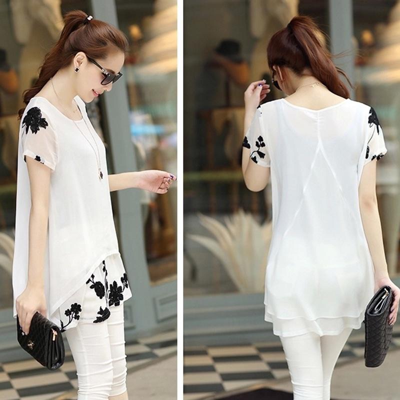 Elegant Summer Women's Short Sleeve Round Neck Chiffon Dress In Various Sizes