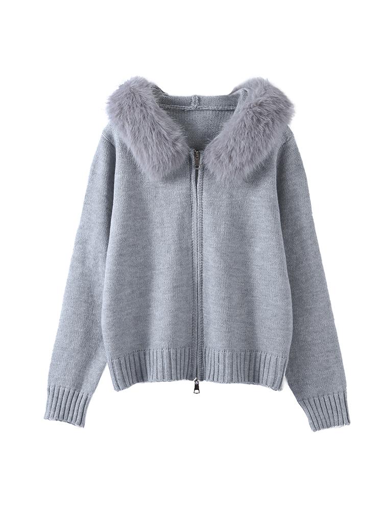 Cardigan da donna con cappuccio e zip color kaki, maglione, cappello in pelliccia, cardigan bianco lavorato a maglia, cappello peloso, giacca lavorata a maglia, maglione caldo nero da donna con fodera, autunno inverno