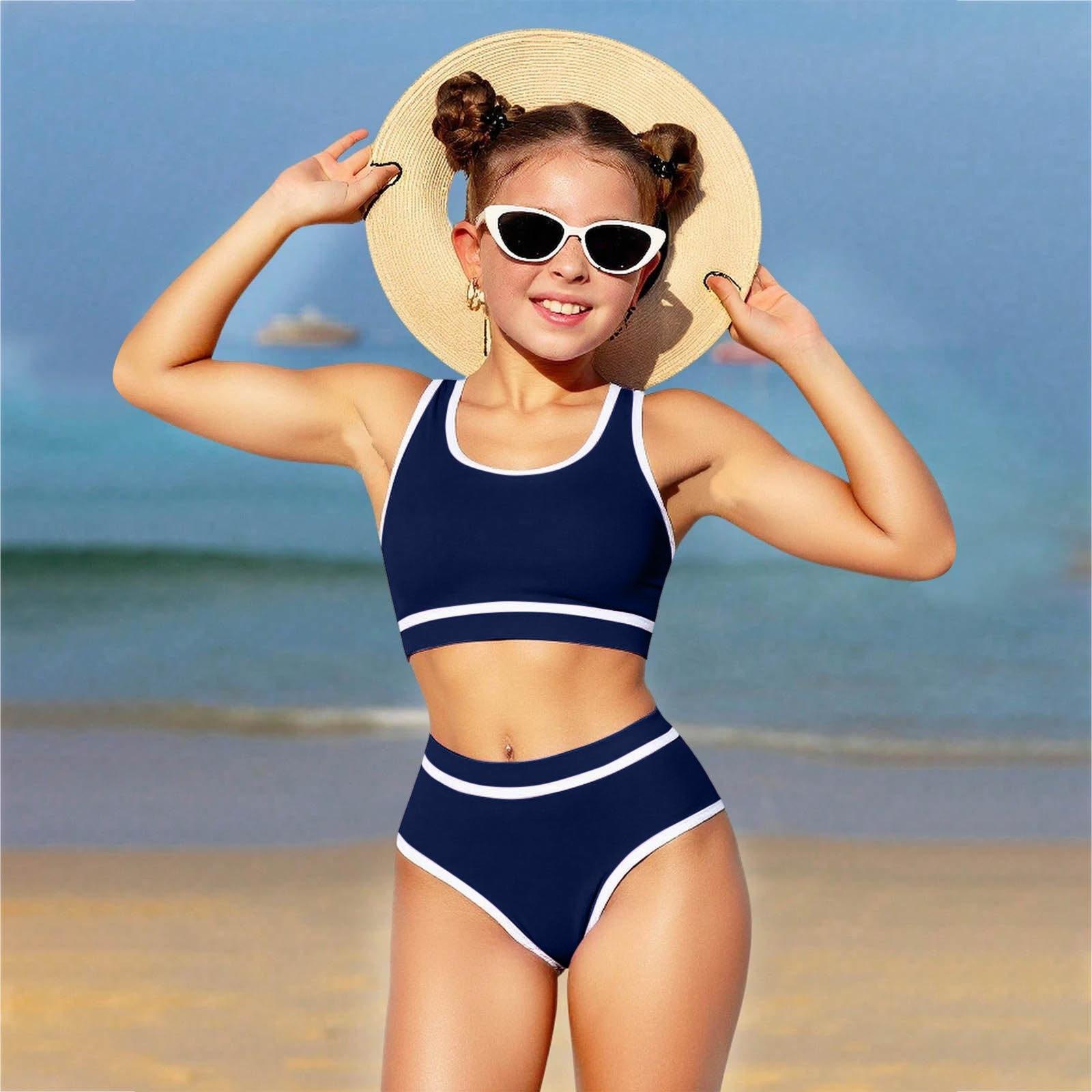Winnerer Neptune Bikini Set voor Meisjes - Tiener Zwemkleding Losse Top & Broekje 130 Vloot
