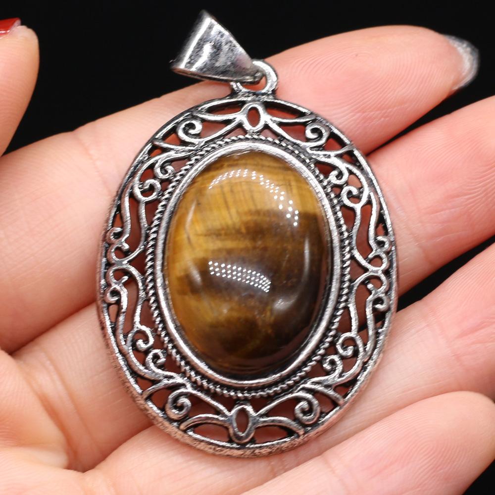 Natuurlijke stenen hanger Ei-vormige halfedelstenen kanten hanger voor het maken van sieraden DIY ketting armband accessoire