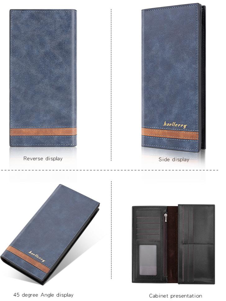 Baellerry Men's Billfold RFID Long Wallet Card Holder with Multiple Card Slots Fashion Suit Bag Patchwork Coin Purse