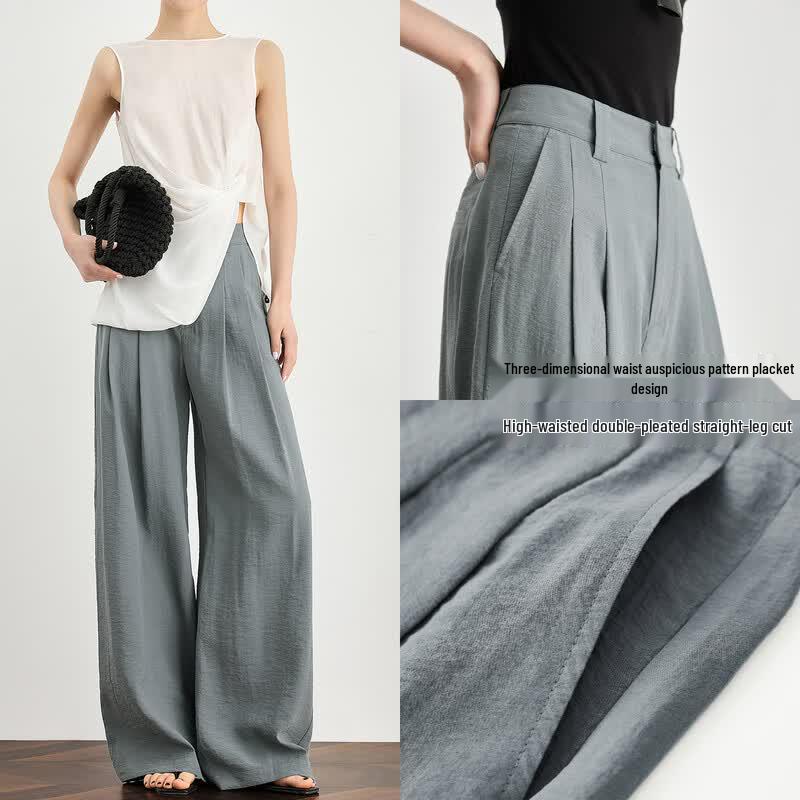 FAESSLIN Silk Blend Drape Wide-Leg Suit Pants