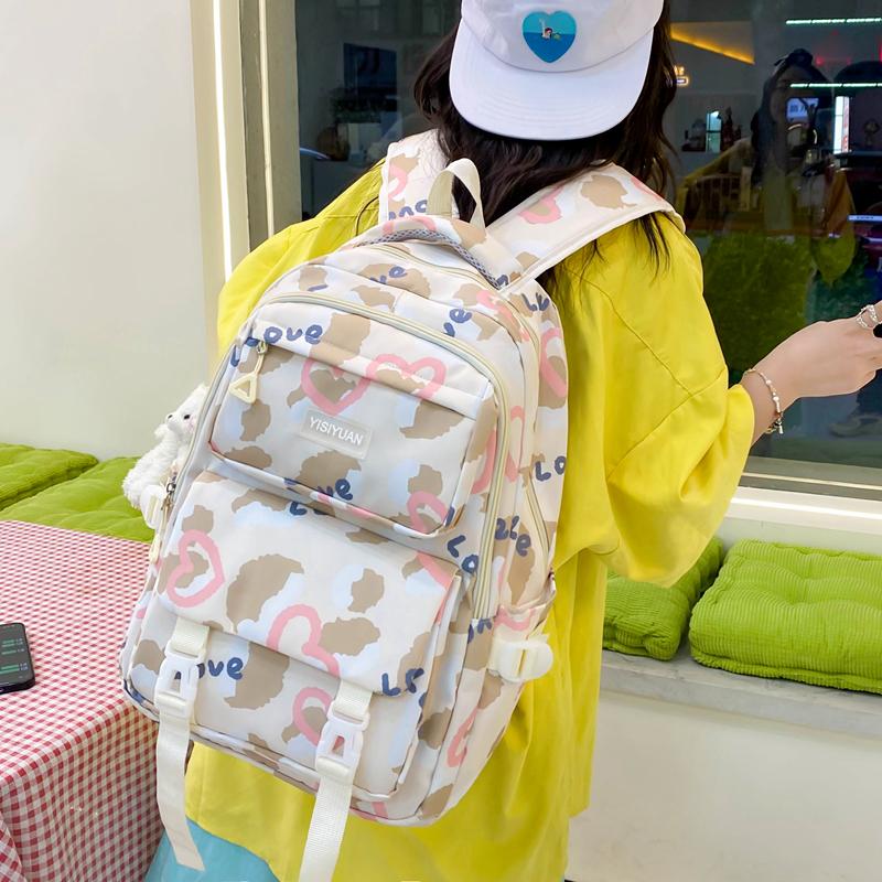 Women's Love Backpack Set Student Large Capacity School Bag Women's Four-Piece Backpack with Pen Bag