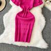 Summer Women Elegant Ruffle Metal Button Office Work Knitted Sheath Sweater Mini Dresses