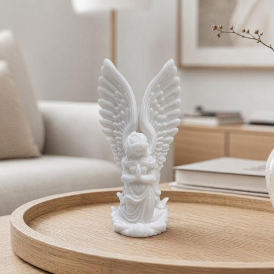 3D Printed Kneeling Angel Statue, Praying Cupid Figurine with Delicate Wings, Compact Matte White Desktop Ornament for Home Decor, Shelf, Nightstand