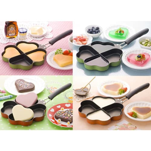 Sugiyama Metal IH Compatible "Shiawase wo Brings Happiness" Four-Leaf Frying Pan, Green, KS-2813