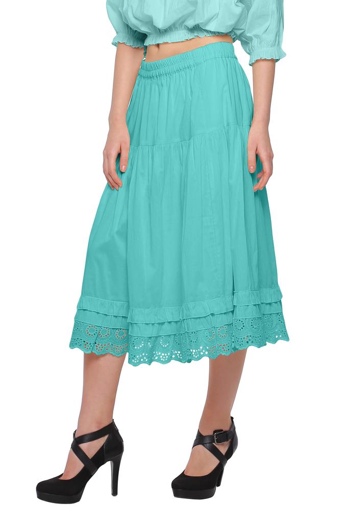 Moomaya Solid Skirts For Women Knee Length Cotton Flared Girls Skirt