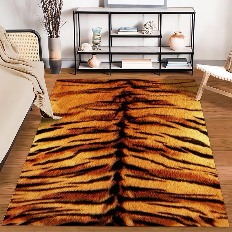 Tiger Stripe Pattern Rug for Living Room Decor, Warm Orange and Black Style Suitable for use as an anti-slip for living room bedroom sofas