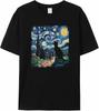 T Shirts for Women Graphic Tees Artistic Starry Sky Crew Neck Short Sleeve Shirts for Women Cat Casual T-Shirt