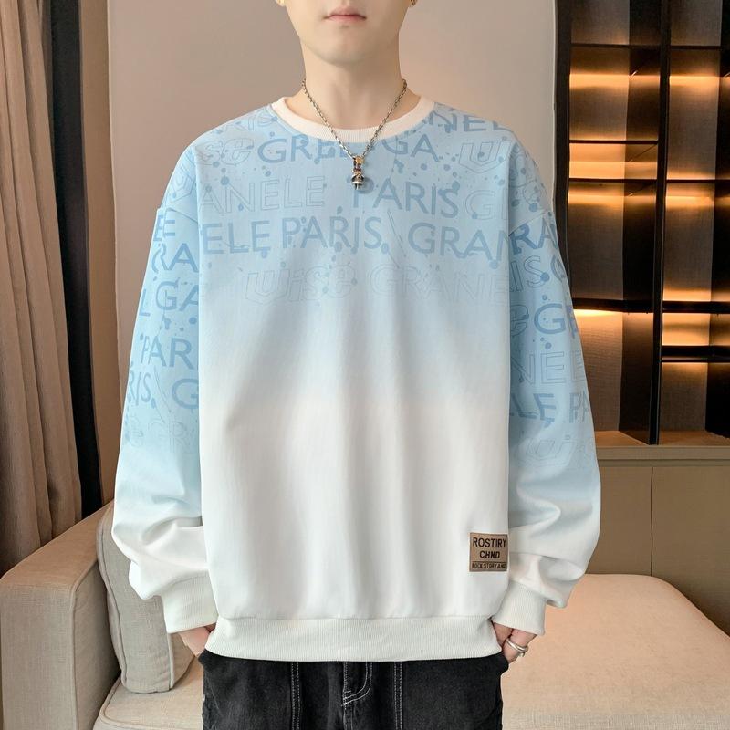 Herren Frühling und Herbst Neues Unterhemd Langarm T-Shirt Rundhalsausschnitt Bedruckt Übergröße Herren Top