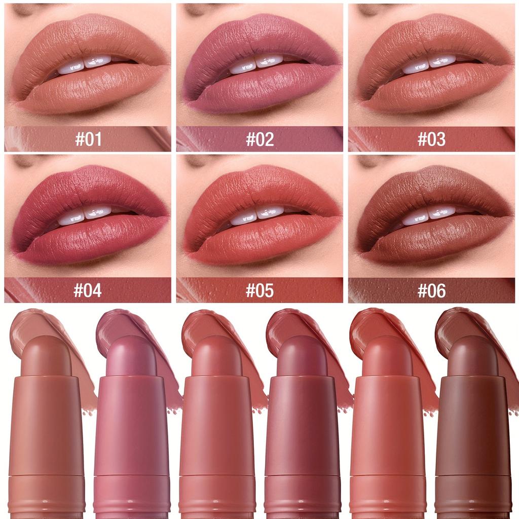6 Colors Matte Lipstick Waterproof Velvet Nude Lipsticks Stick Smooth Red Brown Lip Pigments Long Lasting Lip Gloss Lips Makeup