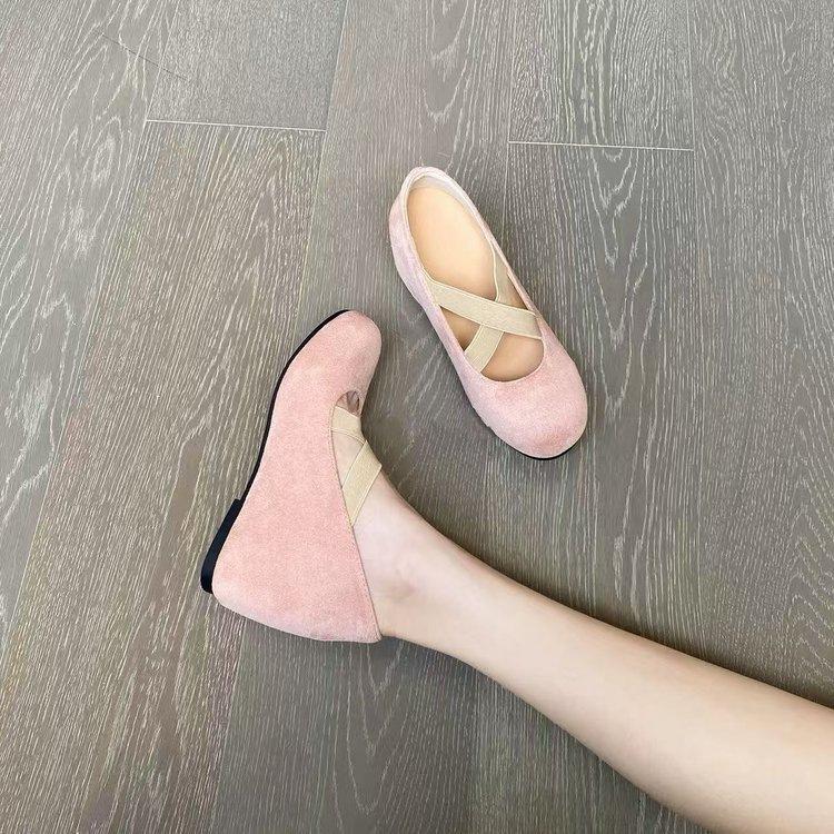 8Cm small man inner height increase Mary Jane shoes women's shoes 2025 autumn retro French cross-strap ballet shoes