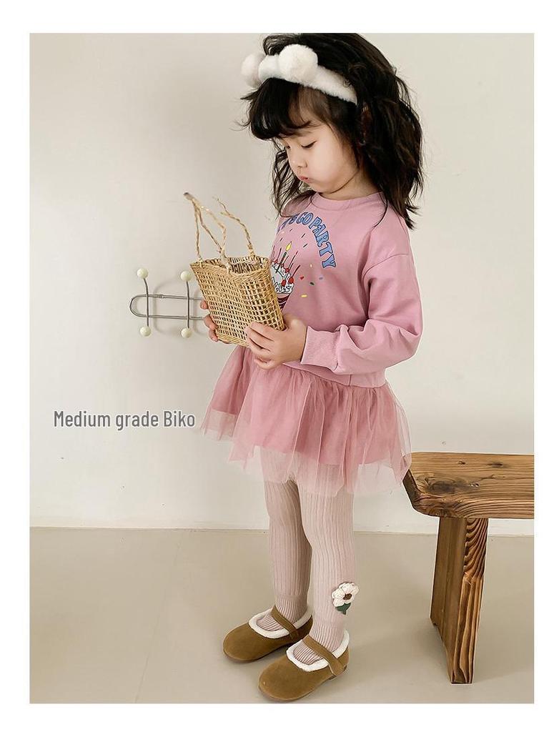 Mädchen Leggings mit Blumenmuster, warm gefüttert mit Samt: Kuschelige Herbst-/Winterstrumpfhosen für Babys und Kleinkinder