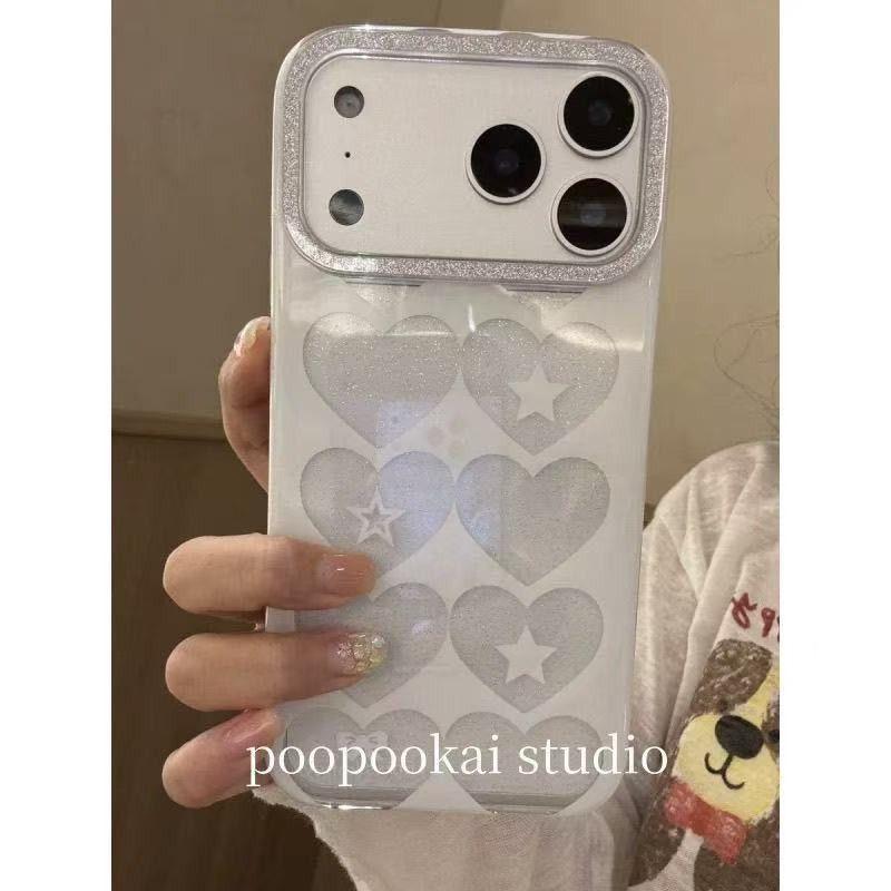 Korean INS Hollowed Out Love Heart Glitter Phone Case For iPhone17 Air 16 15 14 13 12 11Pro Max 78Plus XSMax Anti Fall Y2k Cover