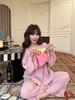 New spring pure cotton pajamas for women, spring and summer long sleeve and long pants set, solid color casual loose loungewear