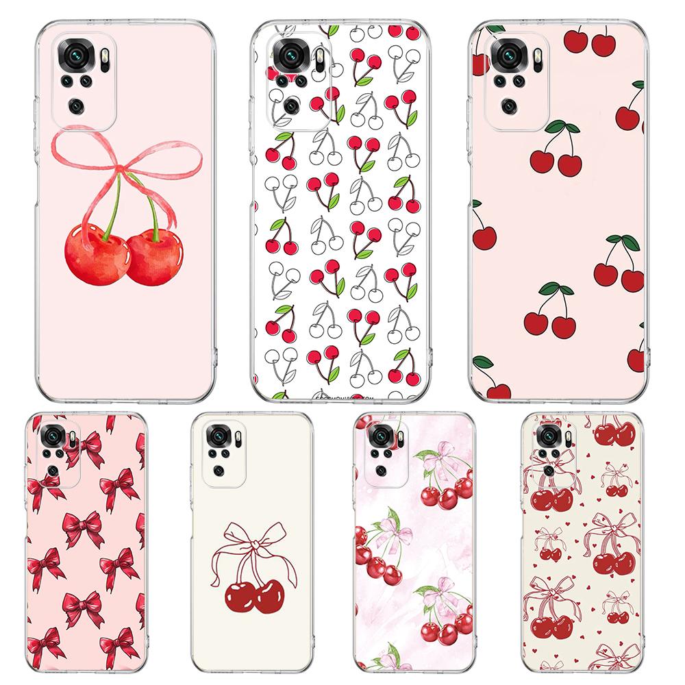 Cute Cherry Bow Phone Case For Xiaomi Redmi Note 14 13 12 5G 9S 9 10 11 Pro Plus 4G 9T 14C 13C 12C 10C 9C 9A Clear Cover