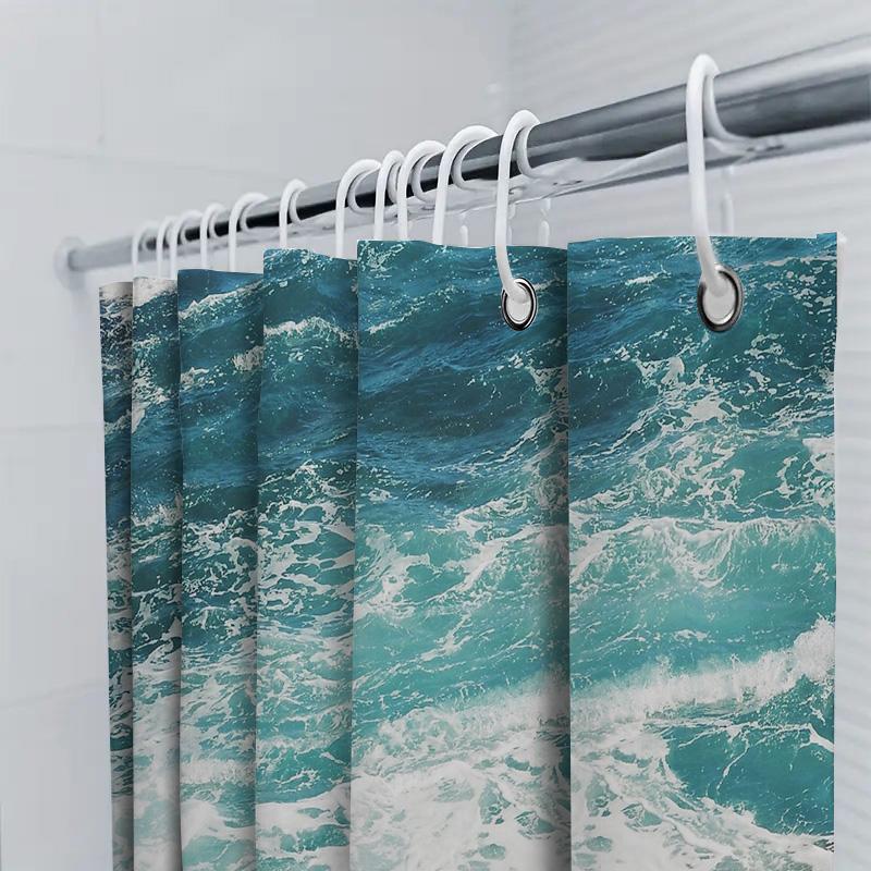 Ocean Wave Shower Curtain Blue Sea Beach Bathroom Decor Waterproof Fabric Liner Backdrop