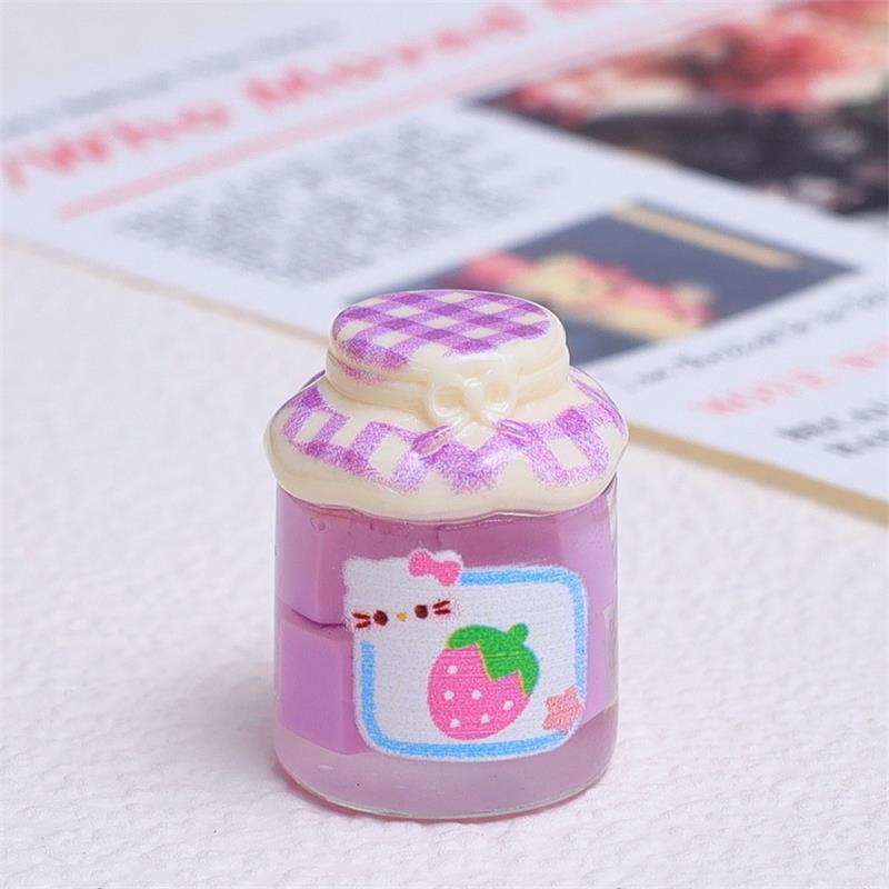 4 Pcs Dollhouse Miniatures Hello Kitty Strawberry Jam Jar Luminous Model Kt Micro Landscape Ornaments Decor Pretend Play Toy Diy