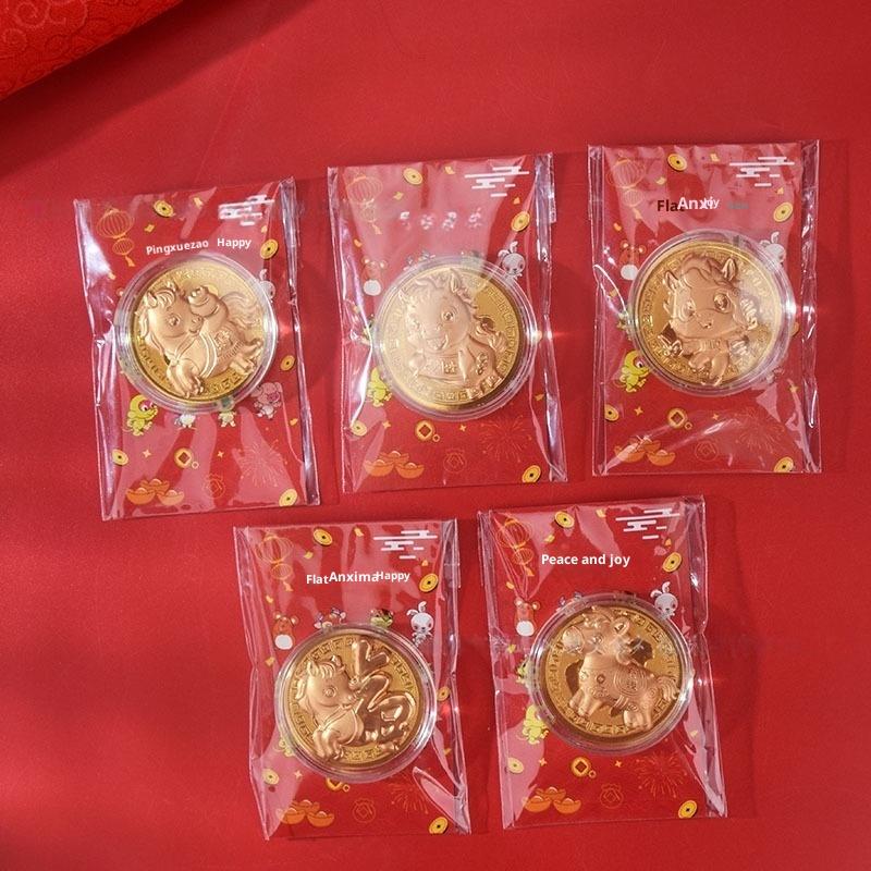1/3Pcs Year Of The Horse Commemorative Medal 2026 Zodiac Horse Imitation Gold Foil Card Souvenir Coin Metal Crafts Gift