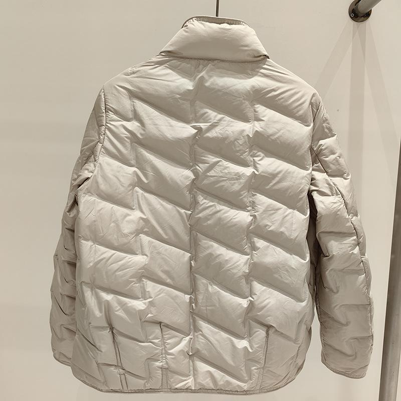 Autumn and Winter New Fashion Stand-up Collar Pressed Rubber Single-breasted Double-sided Wear White Duck Down Jacket Women's Short Trend