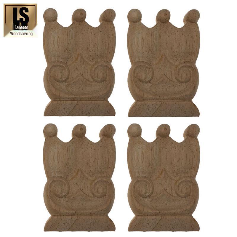 Solid Wood Carved Square Column Capital with Roman Base and Decorative Inlay