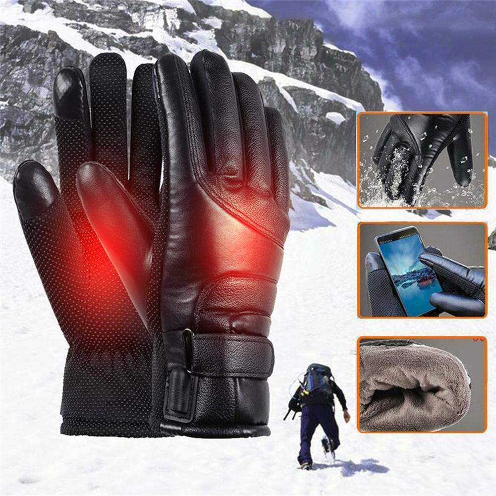 Thermische Winddichte Fahrradhandschuhe 12V Verdickte Warme Muffen Wasserdicht Outdoor Warmhalten Guantes PU-Leder für Schneemobil Motorrad