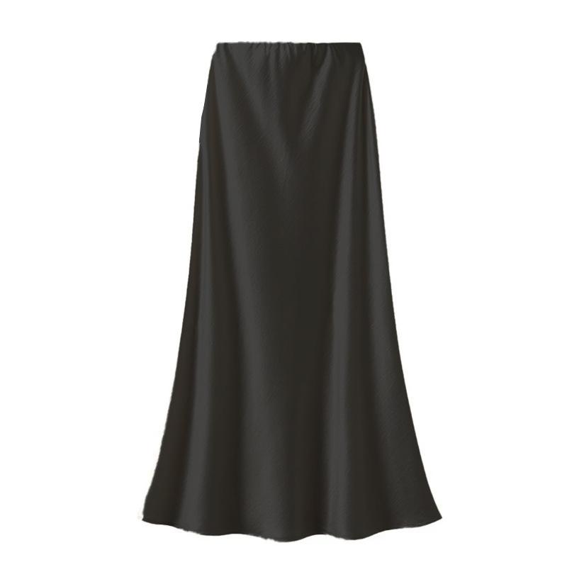 Women's French Style Satin Midi Skirt: Elastic Waist, Fishtail, A-line, High Waist, Bodycon.
