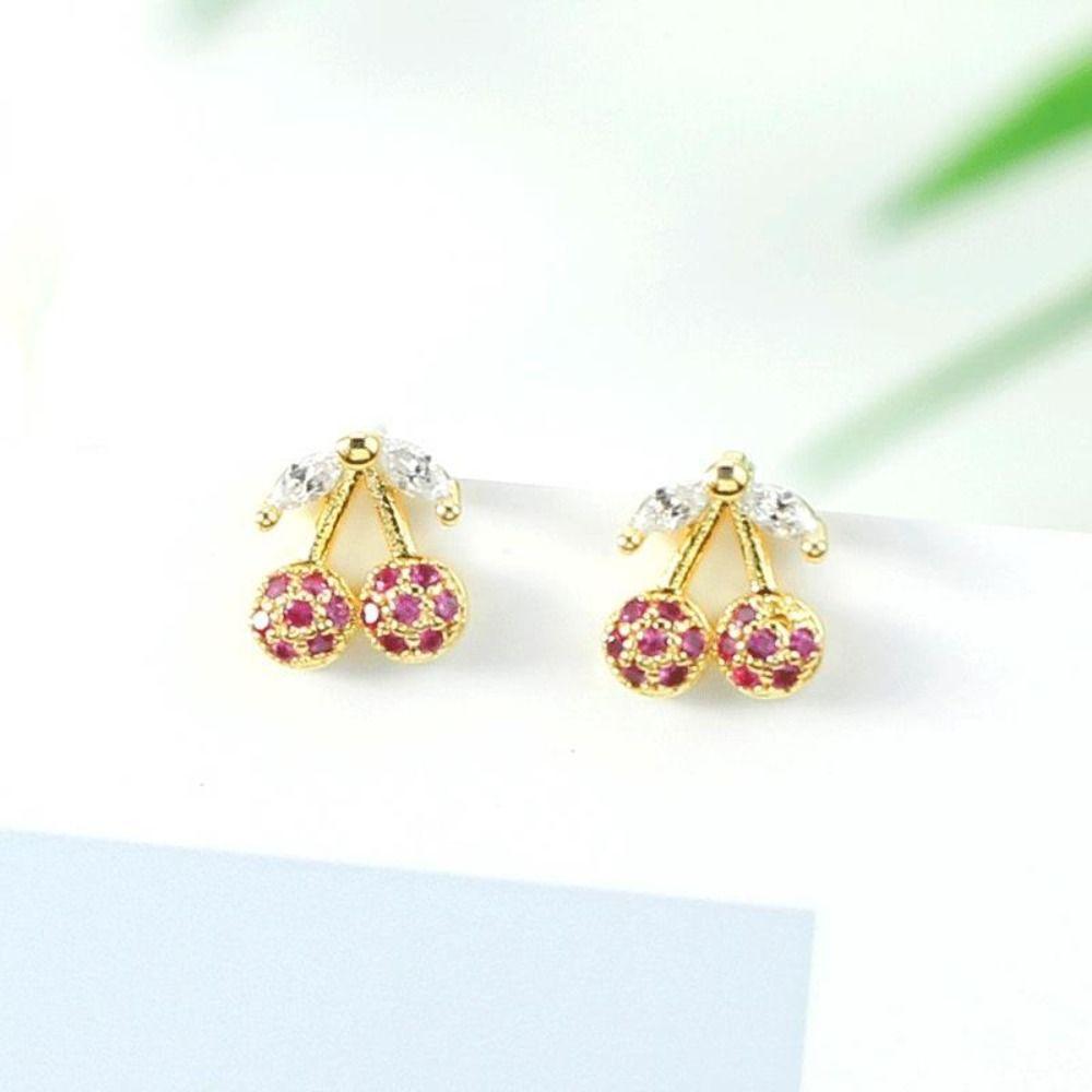 Crystal Necklace Earring Set Exquisite Cherry Necklace Set Rhinestone Cherry Jewelry Suit  Women
