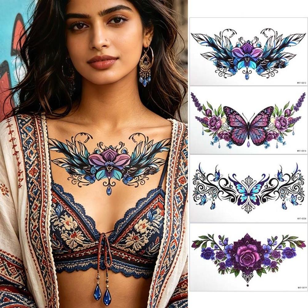 Crown Cross Wing Floral Body Art Sticker 3D Texture Temporary Tattoo Women