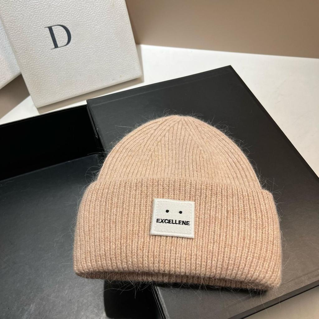 Square Expression Rabbit Fur Knitted Hat Fashionable Winter Warm Hat Couple's Ear Protection Woolen Hat