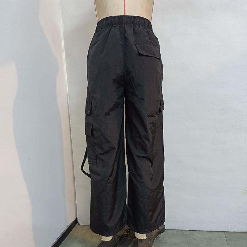 Pantalon de Travail Droit Couleur Unie Élastique Taille Haute Décontracté Pantalon pour Femmes